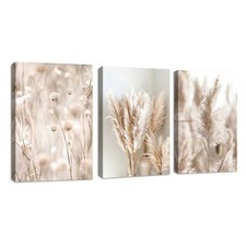 3 Pcs Roseaux Beige Plantes de la Pampa Tableau Décoration Murale Salon Boho ...