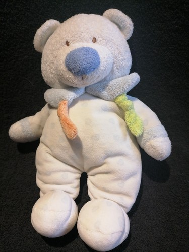 Doudou peluche ours blanc - , bleu