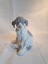 Statuette en porcelaine chien assis chiot art nouveau blanc gris marque Heubach