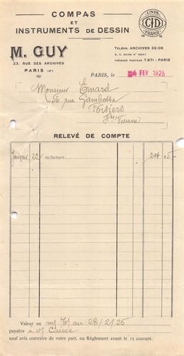Facture 1925 compas - , &