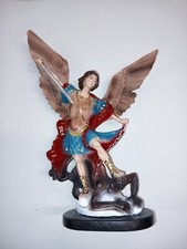 Statue De Saint Michel Archange CM 28 IN Marbre Résine Pleine Décoré à la Main