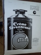 GIBBS savon pour barbe + PHOSCAO par BERTRAND publicité papier ILLUSTRATION 1932