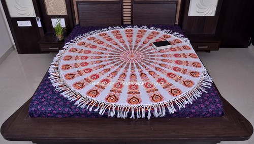 Blanc rond tapisserie - tapisserie, mandala