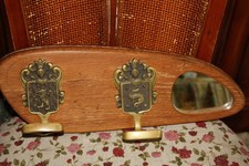 Patère Murale Vintage en Bois, Laiton et miroir    ,  porte- manteau 1960