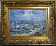 Tableau Huile sur toile  - Port  Le Havre ?- scène animée , marine post-impressi
