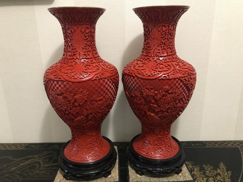 Paire vases emaux laque - paire,