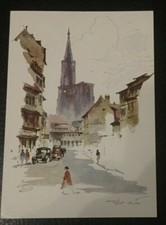 Carte postale 10x15cm postcard STRASBOURG cathédrale aquarelle Robert Kuven 