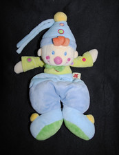 Peluche  NICOTOY Doudou Lutin Clown Musical Bleu Vert Boite à Musique TTBE