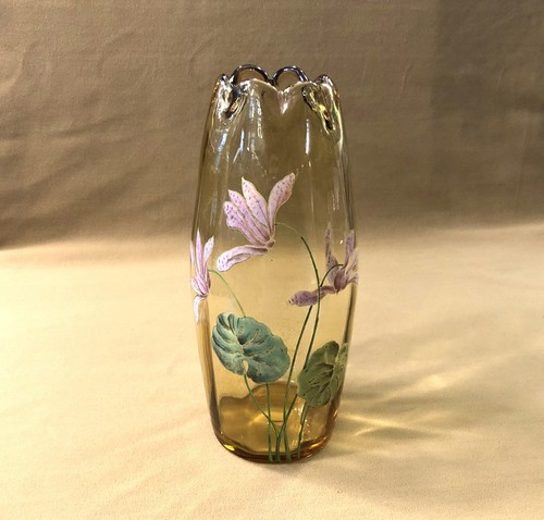 Ancien vase verre émaillé - ancien, en