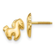 14K or Jaune Poney Boucles D'Oreilles Vis Arrière Madi K Enfants Bijoux
