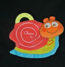 ?Doudou Plat Escargot CHICCO Orange Rose Anneau Dentition Coeur TTBE