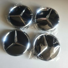 Centre de roue Mercedes 4 Caches Moyeu  75 mm noir Logo emblème  Neuf