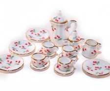Maison de Poupées Cerise Thé Café Pot & Tasses Set Miniature Accessoire Cuisine