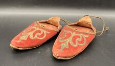 Vieux Chaussures Antique Asie Rouge Brodé Vintage 17,5 X 6 CM