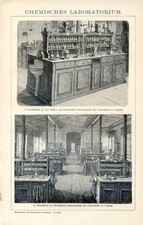 CHEMISTRY LABORATORY............Antique lithograph...1890s.