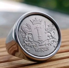 Bague Chevalière Ronde Armoiries Nordique aux Lions Fait Main 