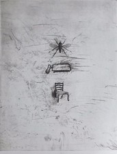 Donald Saff Main Signée Fly ,Fer & Chaise 1980 Toile Lithographie Gravure US '