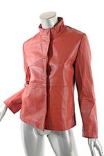 STEFANEL Vintage Red 100% Leather Clean Lined Jacket Side Seam Pockets Sz M