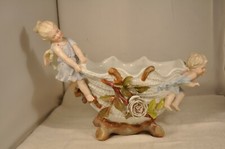 COUPE ANCIEN PORCELAINE ANGE ANTIQUE SIGNE SAXONY PORCELAIN CHERUB CENTERPIECE