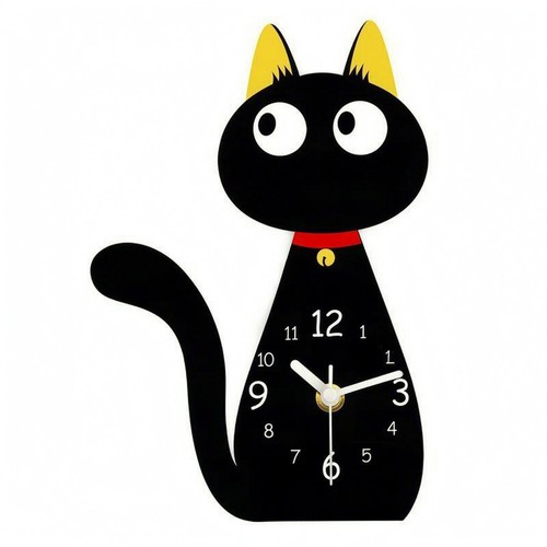 Horloge chat acrylique noir - noir, et