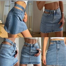 Mini Jupe Sexy Ouverte En Denim Style Jean Taille Haute Fendu Mode Été 2024 