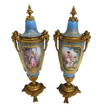 Pair Sevres Style Hand Painted