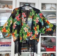 GILET  "NORA-Z" FORME CHAUVE SOURIS -36-38-40- DECOR FLORAL -AERIEN et à FRANGES