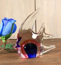 Figurine Poisson en Verre d'Art Sommerso de Murano Soufflé Bouche Statue Sulfure