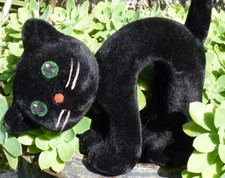 ANCIENNE PELUCHE à poser CHAT FANTAISIE en mousse et velours peint vers 1960