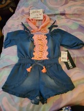 Limited Too Brand Romper Size 18 months Denim Blue w Coral Colors Scarf Included