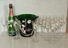 Champagne PERRIER-JOUET Belle Epoque Seau + 18 flûtes + bouteille 1976 capsule
