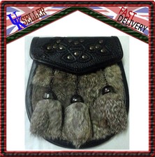 Gris Lapin Fourrure Écossais Celtique Clou Budget Semi Robe Escarcelle Chrome