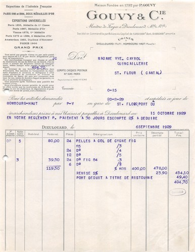 Facture 1929 maitres - facture, de
