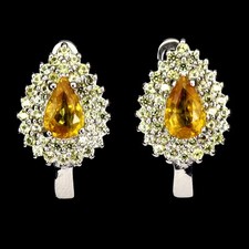 925 Argent Sterling Boucles Poire Jaune Saphir 6x4mm Gemmes Naturelles Bijoux