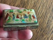 Pilulier argenté boîte ancienne avec porcelaine peinte décor Perse