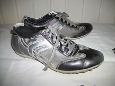 Chaussures détente basket mocassins à lacets GEOX 37 Cuir noir toile argenté