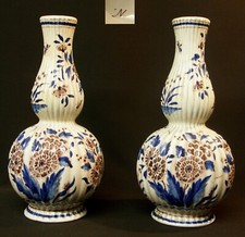 AA 1920 belle paire vases poterie 33cm2.2kg faïence fine ROUEN fleur chic déco  