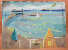 Dessin original XXème - Plage Côte d'Azur Phare de Cannes - Georges Lambert