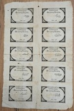 5 Livres Assignat du 10 Brumaire l'an 2 -(31/10/1793)- Planche de 10 série 5398