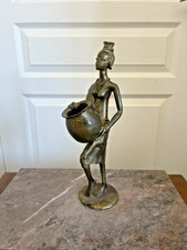 Ancien Statuette Art Africain Femme Nue Jarre 34cm