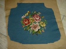 CANEVAS Tapisserie FINI décor fleurs -dessus chaise/Fauteuil  Vintage 1970 rétro