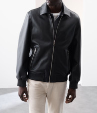 Blouson cuir bomber noir pure