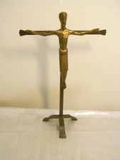 ?? STATUE RELIGIEUSE BRONZE FER FORGE CRUCIFIX CROIX FUTURISTE MODERNISTE