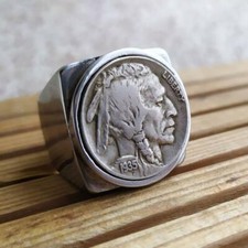 Bague Chevalière Véritable Pièce 5 Cents Indien Buffalo Nickel Acier Inoxydable 