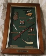 Boîte à Clefs / Clés Murale Décor CHASSE ,Fusil,Appeaux,Dague,Couteau à dépecer
