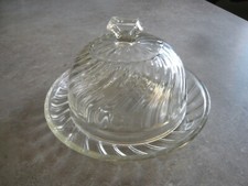 ANCIENNE PETITE CLOCHE EN VERRE DECORE 17 cm avec SON PLAT Diamètre 23,5 cm