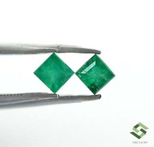 3.25x3.25 MM Émeraude Naturel Coupe Carré Paire 0.47 Cts Calibré Ample Gemmes