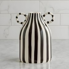 Vase en Céramique Rayé avec Poignées – Décoration Moderne pour la Maison, 