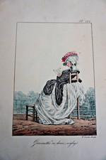 LITHO XIX° COULEUR COSTUME FEMME MARIE ANTOINETTE LOUIS XVI MODE PARIS 1789