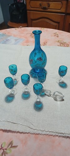 Service liqueur email bleu - service,
